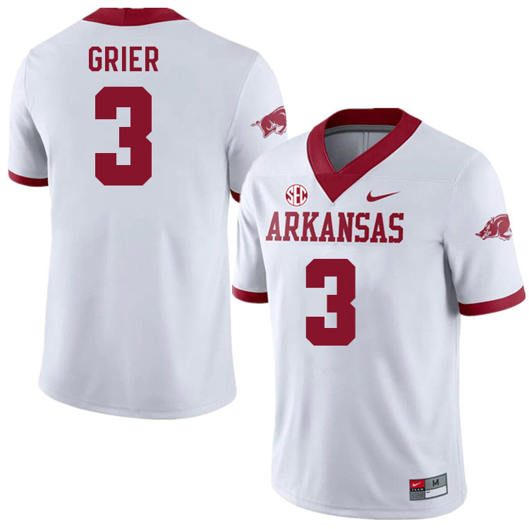 Men #3 Antonio Grier Arkansas Razorback College Football Jerseys Stitched Sale-Alternate White - Click Image to Close
